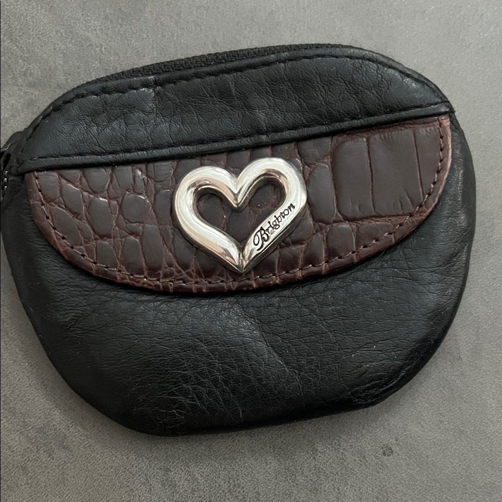 Brighton Black and Brown Leather Heart Coin Purse